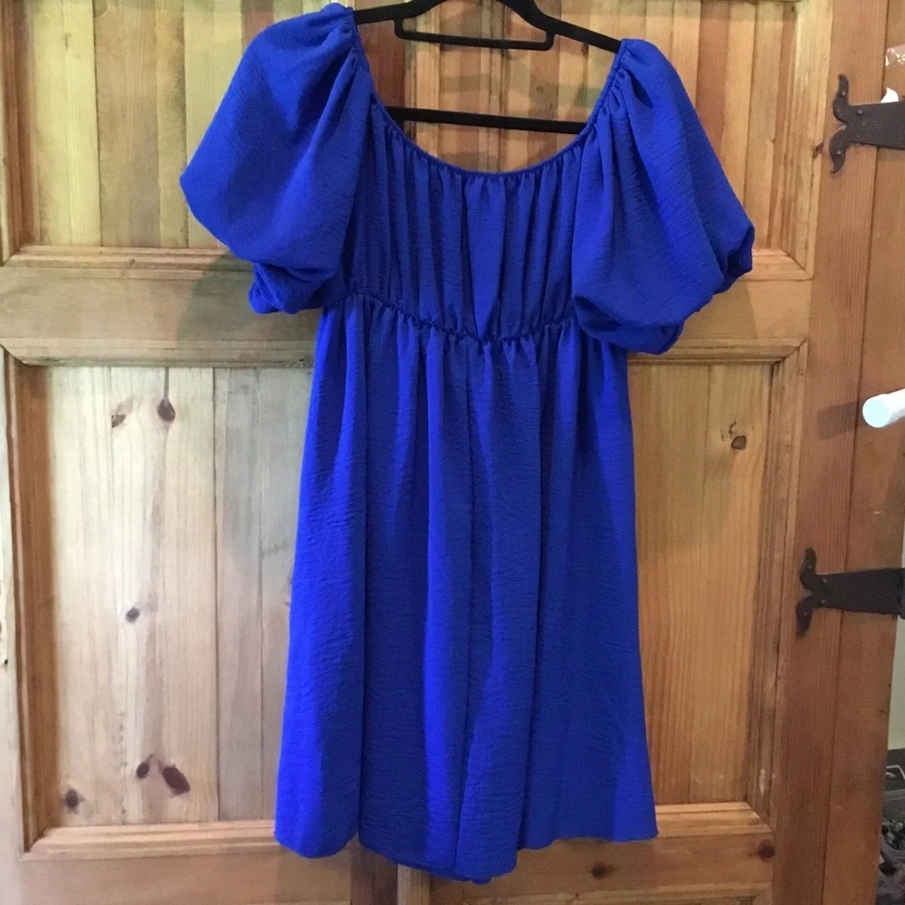 See You Monday Royal Blue Puff-Sleeve Tunic
